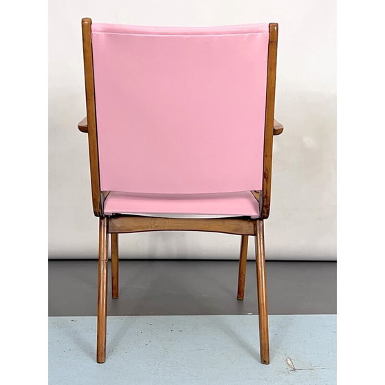 Image 1 of Chaise d'appoint italienne vintage en bois et simili cuir rose, Italie années 1950