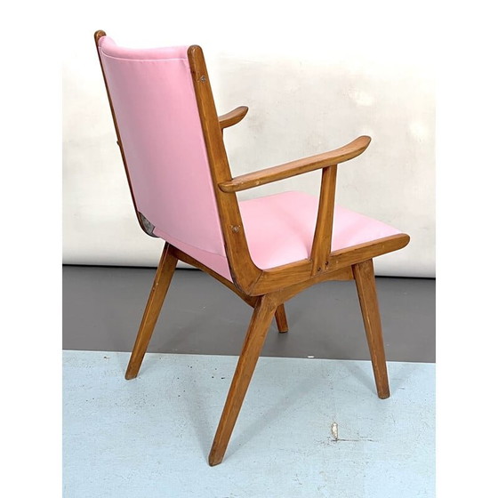 Image 1 of Chaise d'appoint italienne vintage en bois et simili cuir rose, Italie années 1950