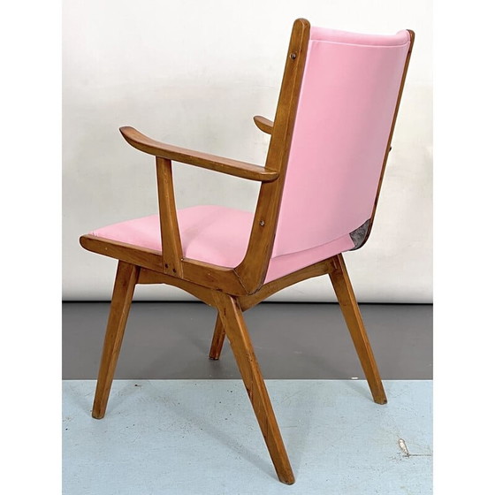 Image 1 of Chaise d'appoint italienne vintage en bois et simili cuir rose, Italie années 1950