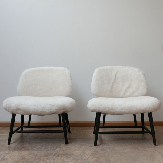 Image 1 of Paire de fauteuils vintage en peau de mouton teve par Alf Svensson, Suède 1950