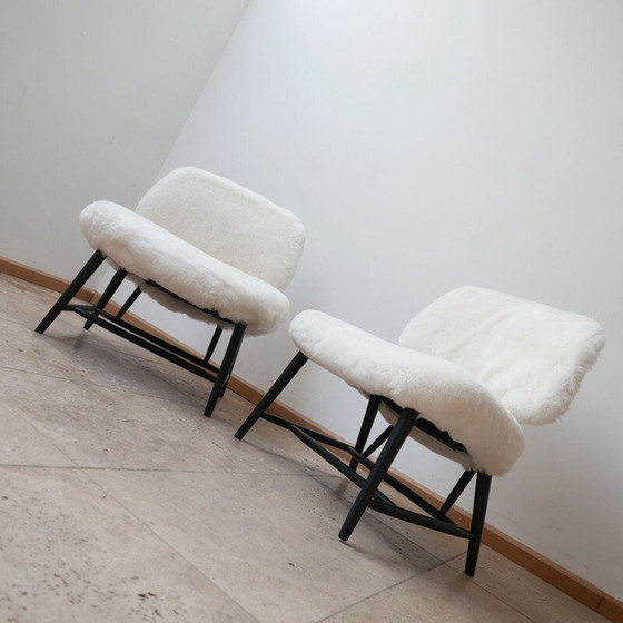 Image 1 of Paire de fauteuils vintage en peau de mouton teve par Alf Svensson, Suède 1950