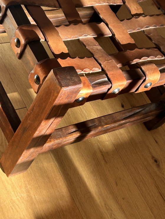 Image 1 of Tabouret en bois brut brésilien en cuir Side Table Pouf