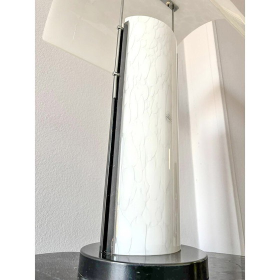 Image 1 of Lampe vintage en verre de Murano blanc et métal laqué noir pour Zonca, Italie 1980