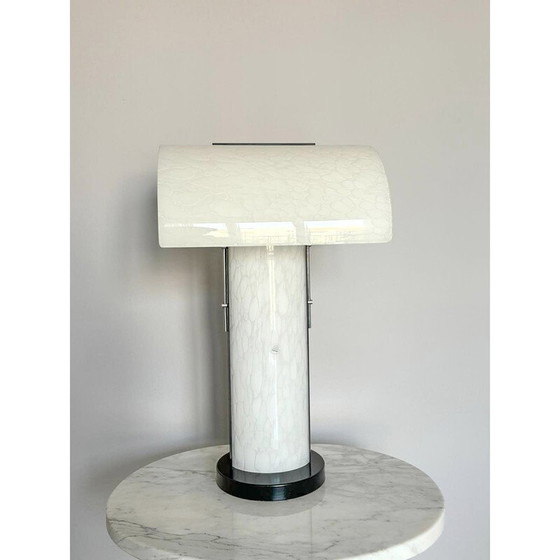 Image 1 of Lampe vintage en verre de Murano blanc et métal laqué noir pour Zonca, Italie 1980