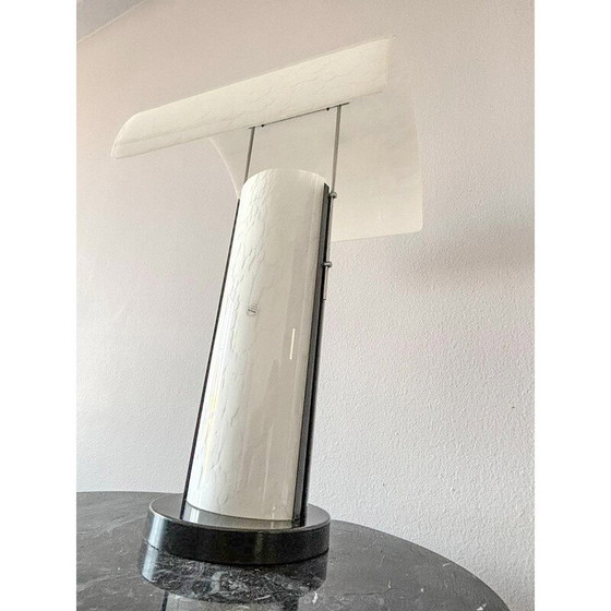 Image 1 of Lampe vintage en verre de Murano blanc et métal laqué noir pour Zonca, Italie 1980