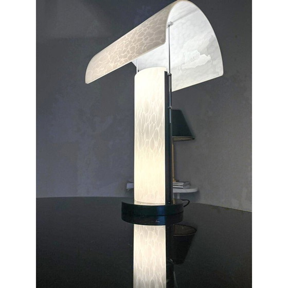 Image 1 of Lampe vintage en verre de Murano blanc et métal laqué noir pour Zonca, Italie 1980