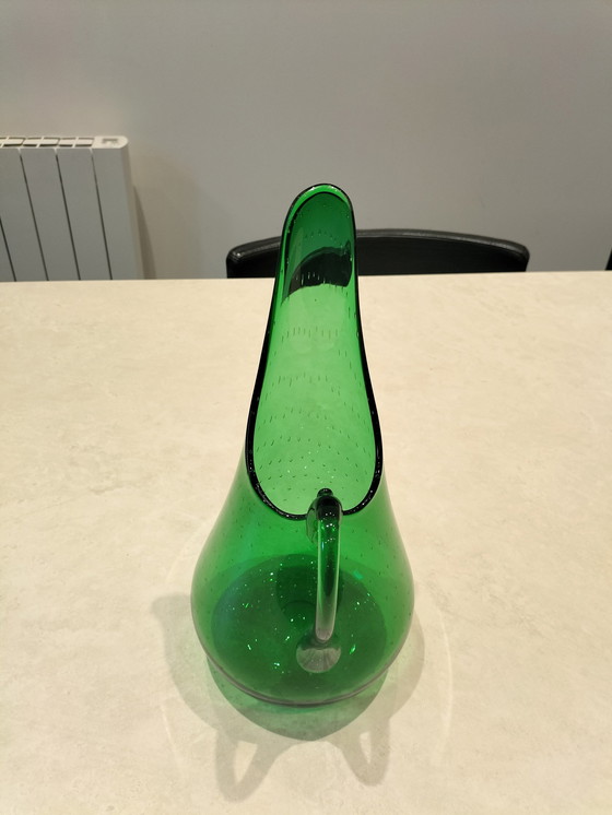 Image 1 of Carafe En Verre Soufflé Et Bullé Verte