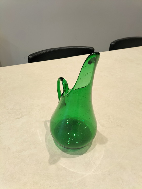 Image 1 of Carafe En Verre Soufflé Et Bullé Verte