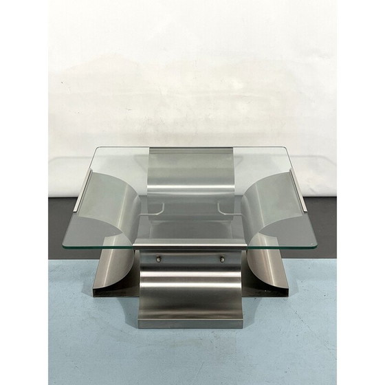 Image 1 of Table basse vintage en acier brossé par Francois Monnet pour Kappa, France 1970