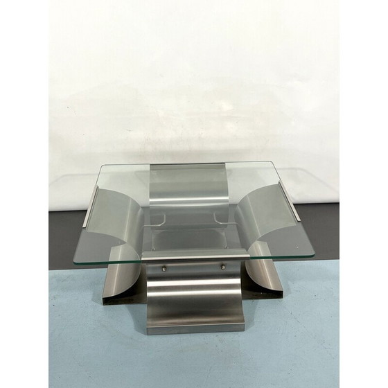Image 1 of Table basse vintage en acier brossé par Francois Monnet pour Kappa, France 1970