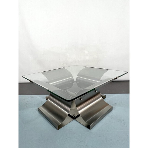 Image 1 of Table basse vintage en acier brossé par Francois Monnet pour Kappa, France 1970
