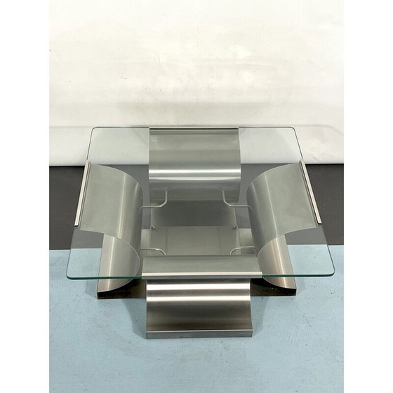 Image 1 of Table basse vintage en acier brossé par Francois Monnet pour Kappa, France 1970