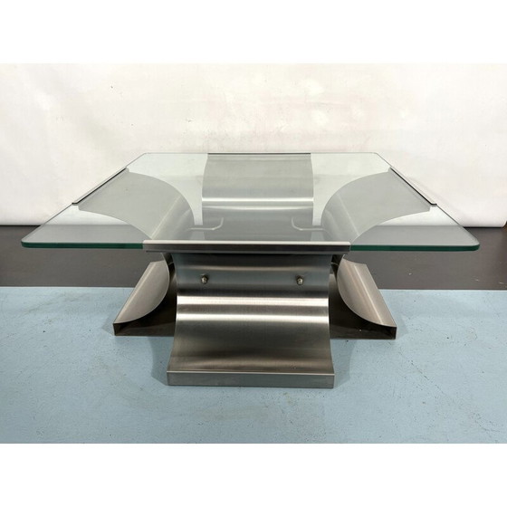 Image 1 of Table basse vintage en acier brossé par Francois Monnet pour Kappa, France 1970