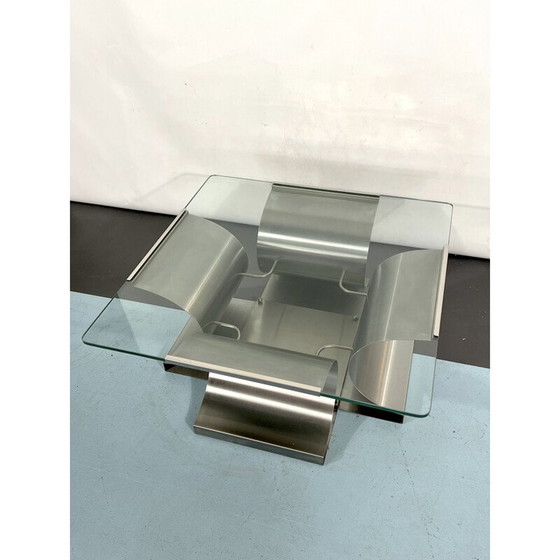 Image 1 of Table basse vintage en acier brossé par Francois Monnet pour Kappa, France 1970