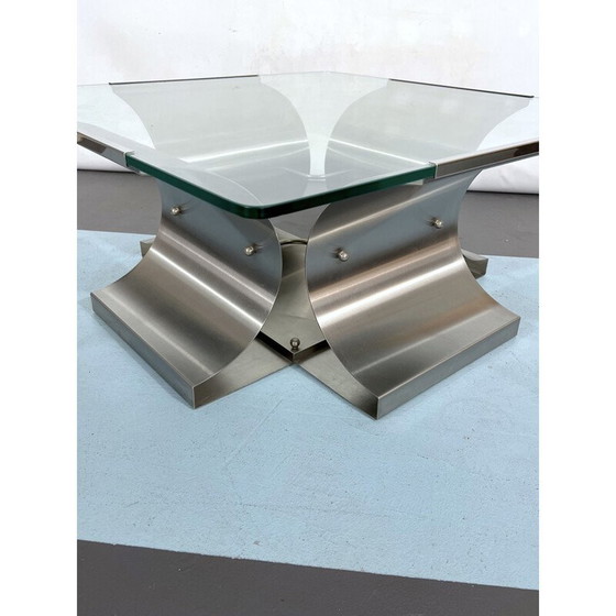 Image 1 of Table basse vintage en acier brossé par Francois Monnet pour Kappa, France 1970