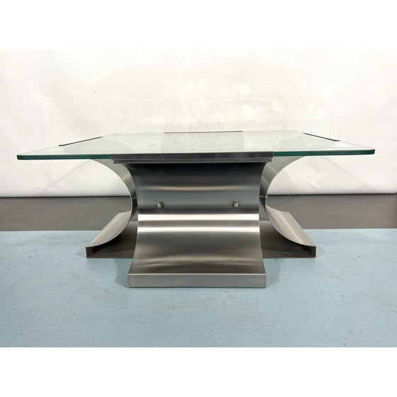 Image 1 of Table basse vintage en acier brossé par Francois Monnet pour Kappa, France 1970