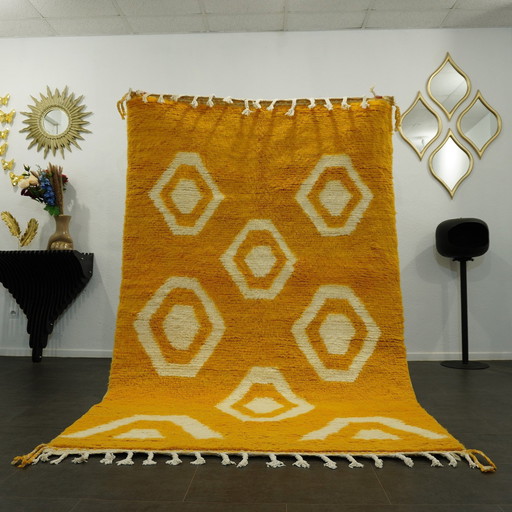 Tapis berbère - 254 Cm X 160 Cm - Laine jaune et blanche