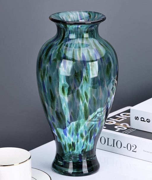 Grand Vase Verre De Murano Soufflé À La Main 