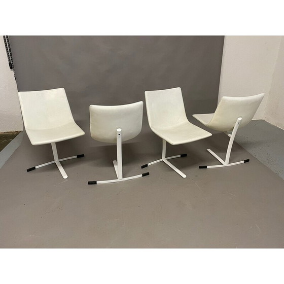 Image 1 of Ensemble de 4 chaises vintage en acier et cuir par Giovanni Offredi pour Saporiti