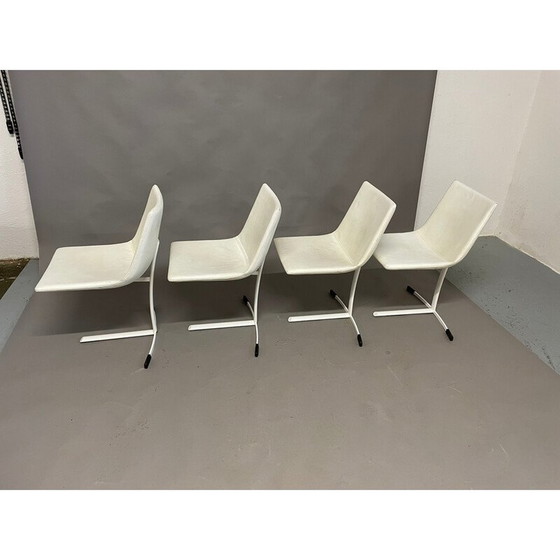 Image 1 of Ensemble de 4 chaises vintage en acier et cuir par Giovanni Offredi pour Saporiti