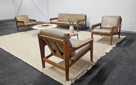 Image 1 of Arne Wahl Iversen Mid Century Ensemble de sièges 60S Canapé Fauteuil Chaise Teck Arm Chairs Easy Chair