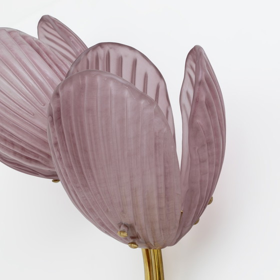 Image 1 of 2x Tulipes Appliques en verre de Murano et laiton