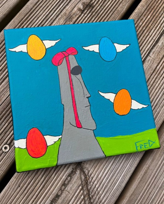 Image 1 of Moai De Pâques. Acrylique De Frédéric Cadiou 
