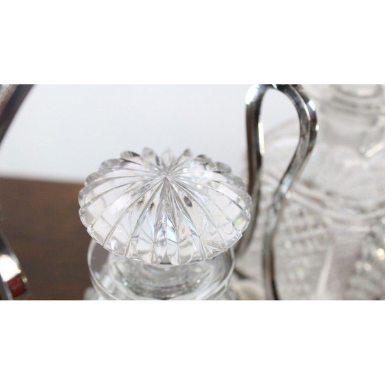 Image 1 of Vintage Victorian Silver Tantalus 3 Bottle Decanter Set