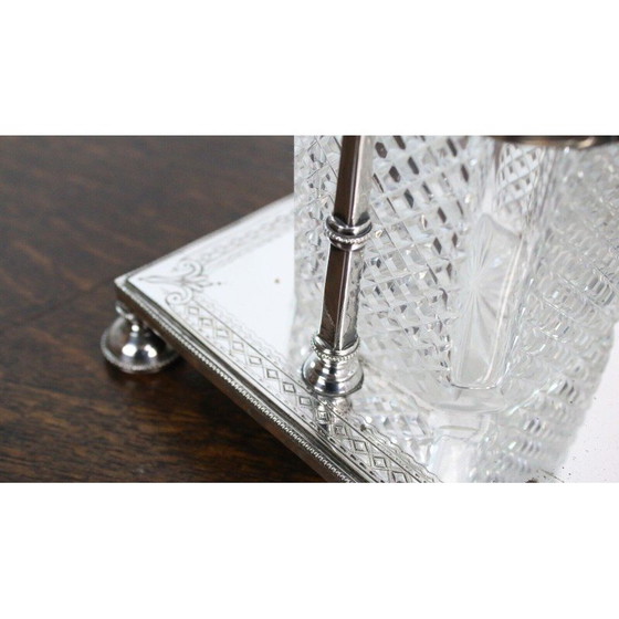 Image 1 of Vintage Victorian Silver Tantalus 3 Bottle Decanter Set