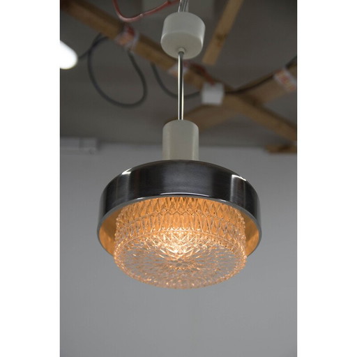 Lampe suspendue vintage en acier et verre par Napako, 1970