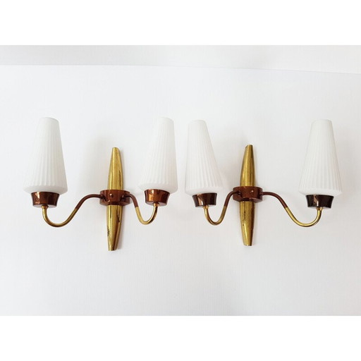 Paire d'appliques vintage en laiton et cuivre, françaises