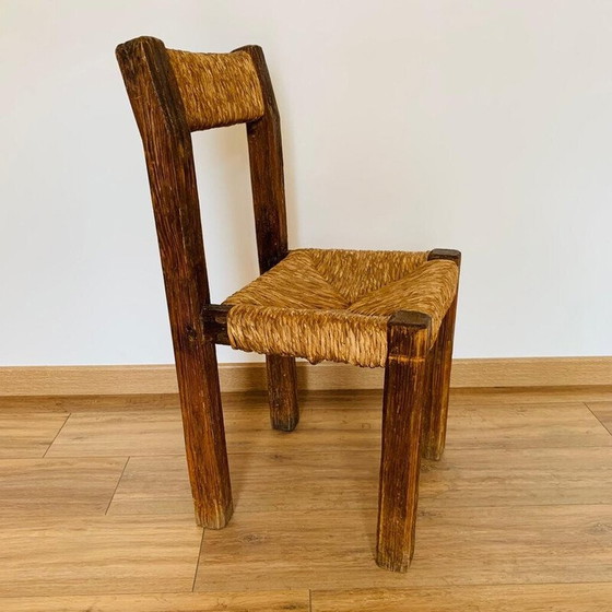 Image 1 of Vintage pine and straw chair, France 1950