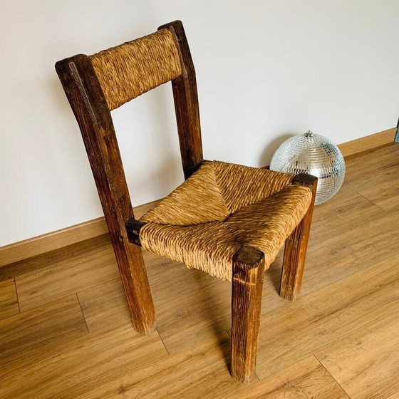 Image 1 of Vintage pine and straw chair, France 1950