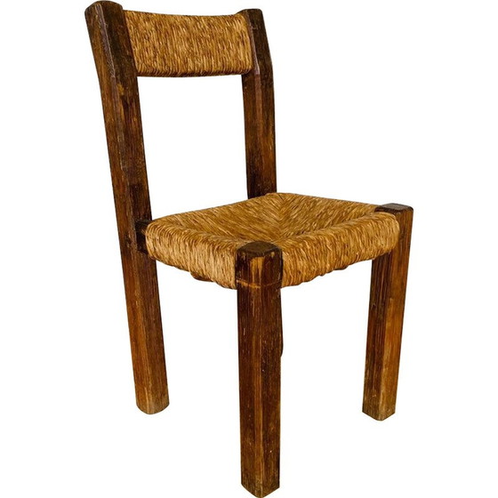 Image 1 of Vintage pine and straw chair, France 1950
