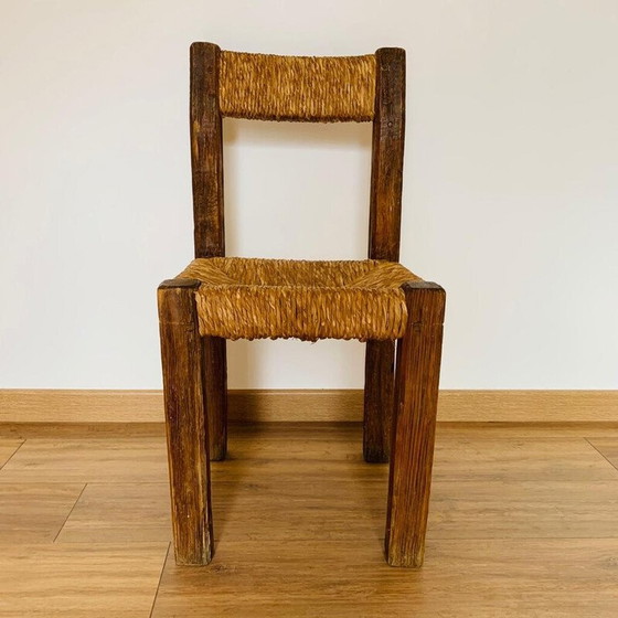 Image 1 of Vintage pine and straw chair, France 1950