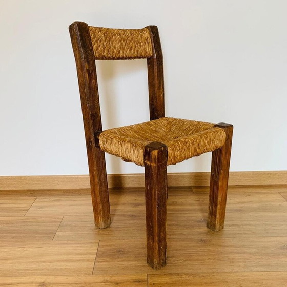 Image 1 of Vintage pine and straw chair, France 1950