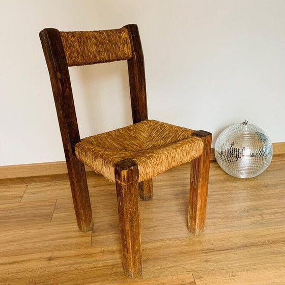 Image 1 of Vintage pine and straw chair, France 1950