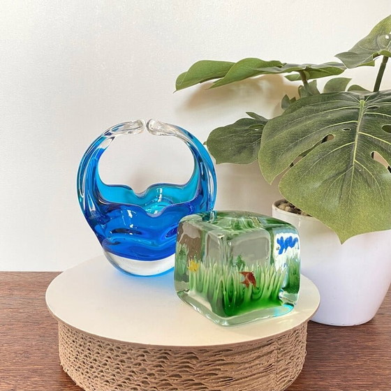 Image 1 of Bol vintage en verre de Murano bleu et transparent
