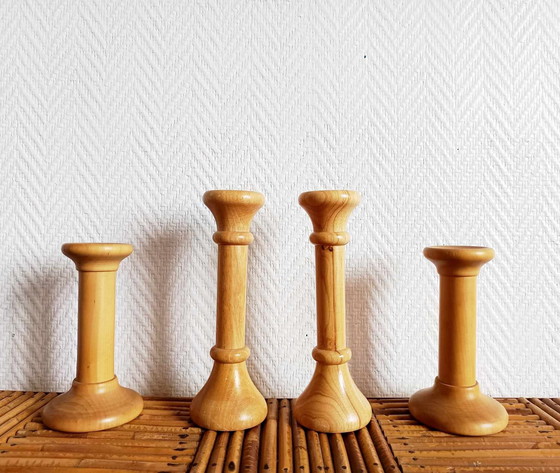 Image 1 of 4X Bougeoirs Scandinaves Bobine En Noyer 