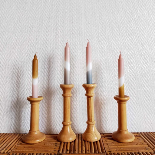 4X Bougeoirs Scandinaves Bobine En Noyer 