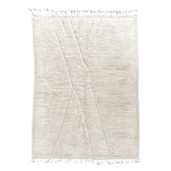 Image 1 of Tapis marocain moderne blanc en laine fait main - 210X310 Cm