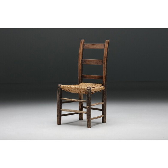 Image 1 of Chaise vintage en bois et rotin, années 1940