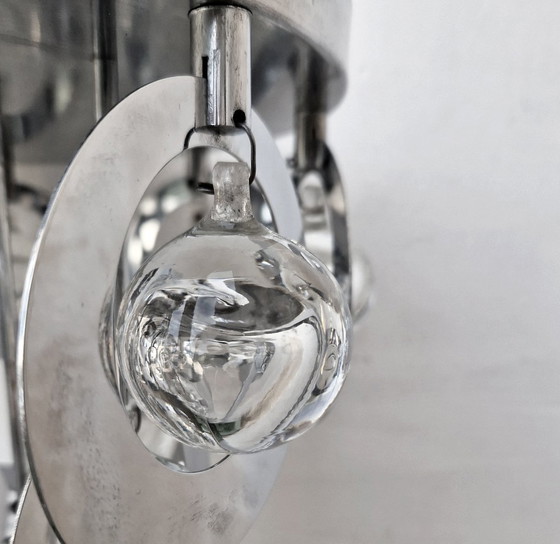 Image 1 of Suspension Vintage • Oscar Torlasco • Stilkronen • Verre & Acier • Murano • Space Age • 1970