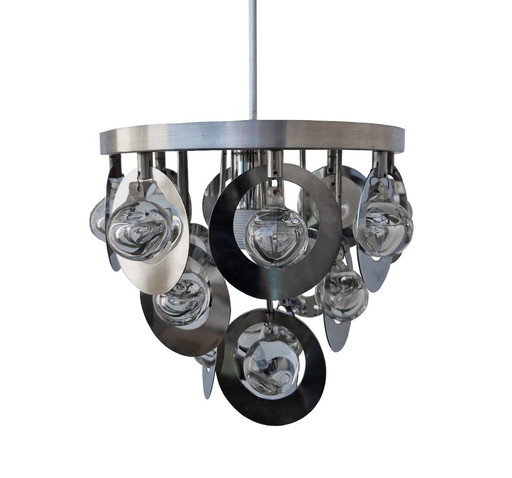 Suspension Vintage • Oscar Torlasco • Stilkronen • Verre & Acier • Murano • Space Age • 1970