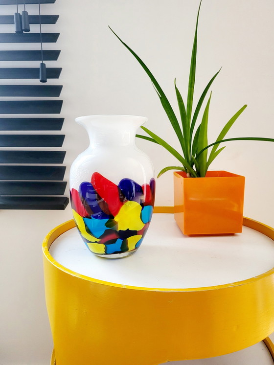 Image 1 of Vase en verre multicolore, couleurs primaires avec verre blanc