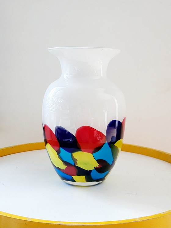 Image 1 of Vase en verre multicolore, couleurs primaires avec verre blanc