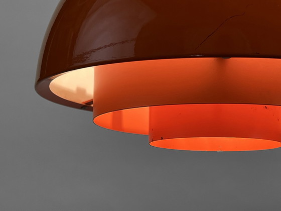 Image 1 of Lampe suspendue "Milieu" , version orange par Jo Hammerborg pour Fog & Mørup. Danemark 1970S