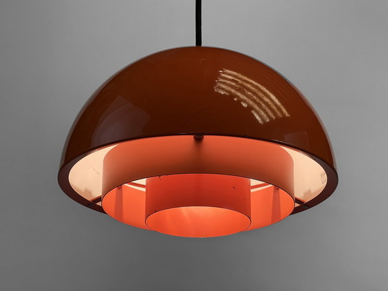 Image 1 of Lampe suspendue "Milieu" , version orange par Jo Hammerborg pour Fog & Mørup. Danemark 1970S