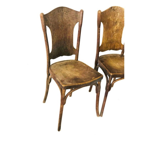 Image 1 of Ensemble de 5 chaises vintage J.J Khon en bois de chêne