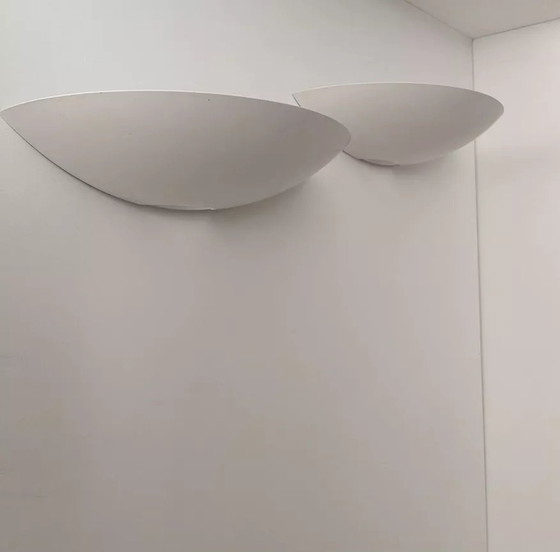 Image 1 of 2X Appliques Vintage, Métal Laqué Blanc, Allemagne 1980